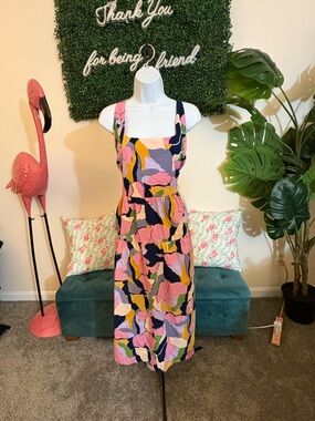 Ava & Viv Multi-Color Abstract Square-Neck Midi Dress